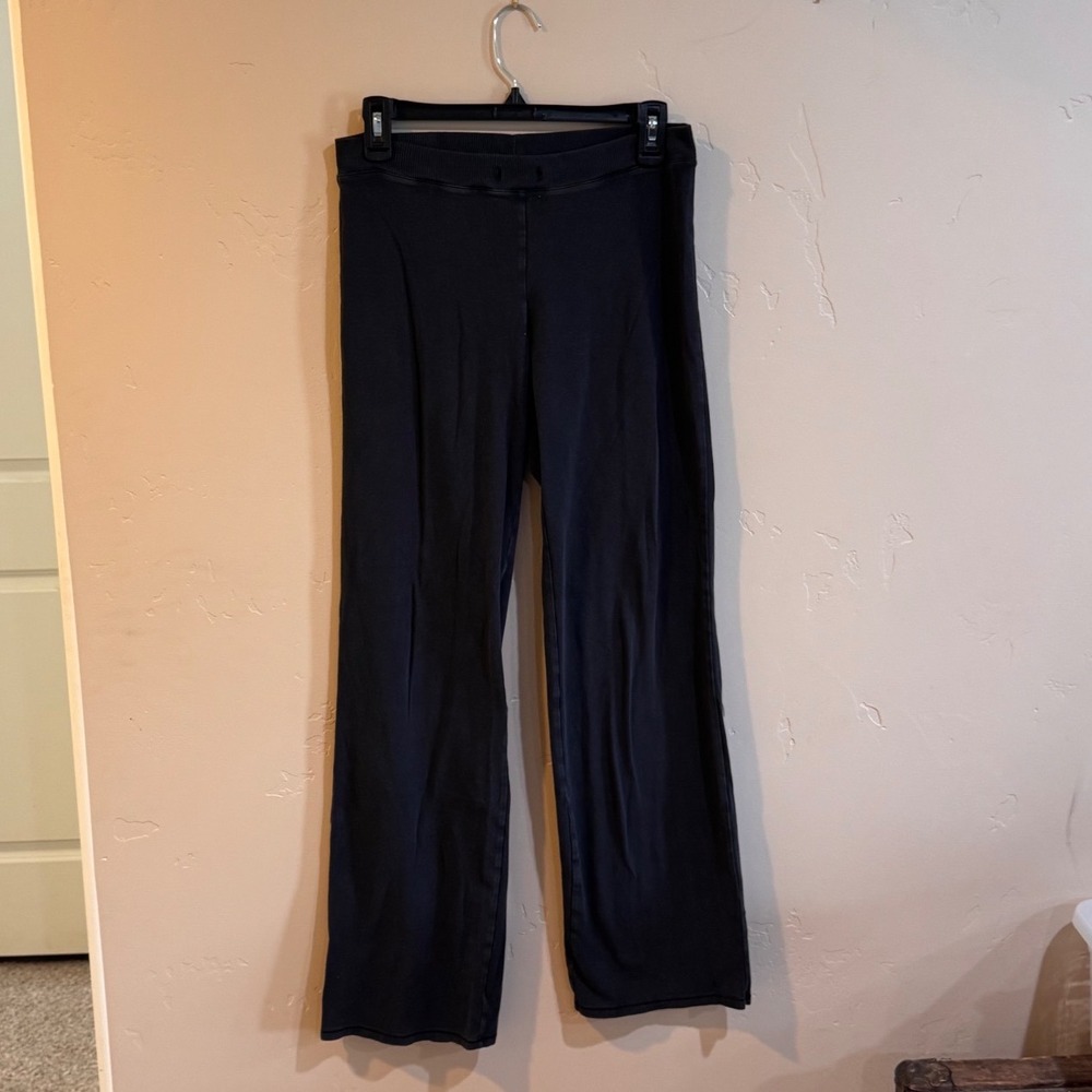 Skims Cotton Rib Pajama Pants Soot Grey Wide Leg Lounge Sleepwear Small